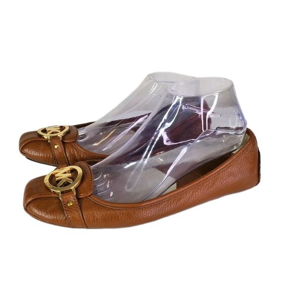Michael Kors Fulton Moc Ballet Flat Shoes Sz 9M Saffiano Leather Tan Slip On - Picture 1 of 15